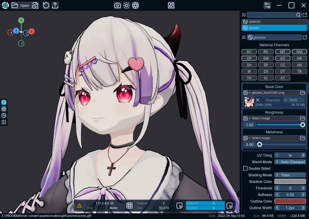 A toon material preview in Tridi