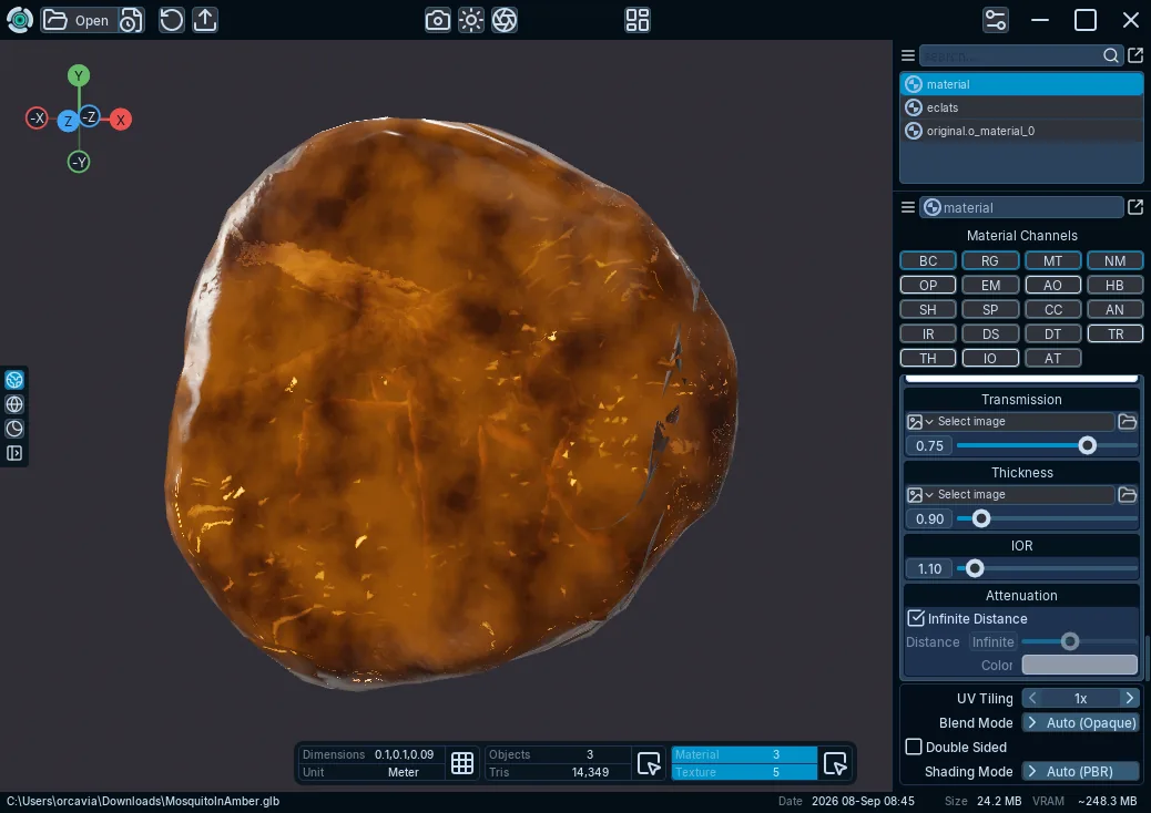 A volumetric material preview in Tridi
